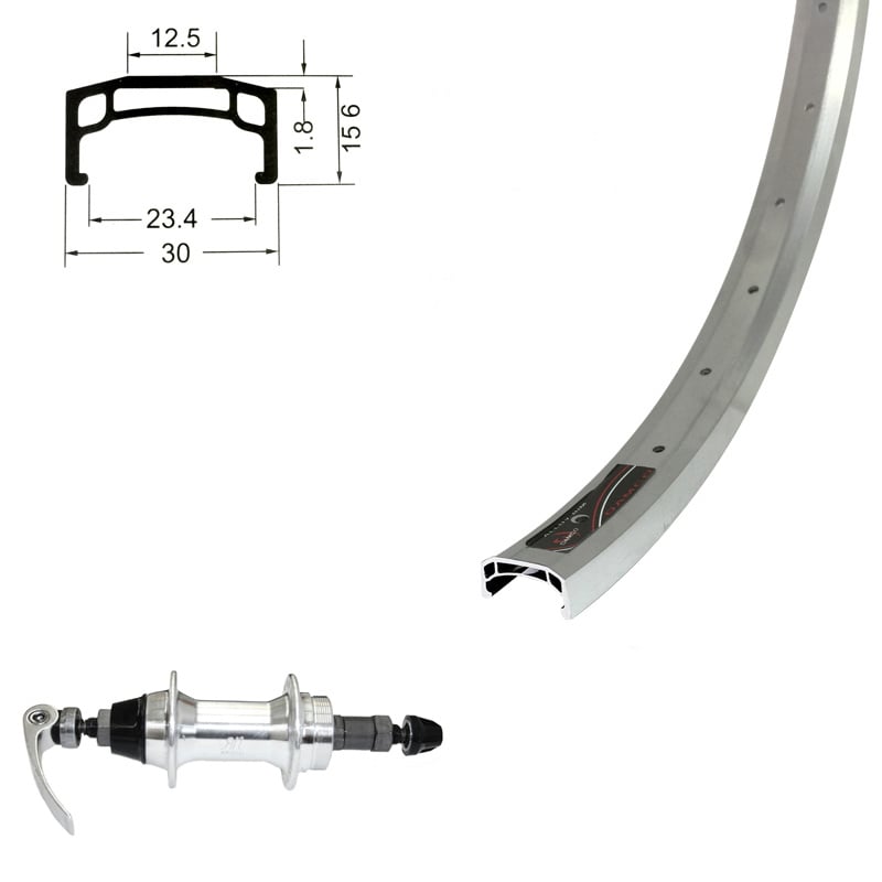 Roue Arrière 700 Damco  large Argent, Quick Release, roue libre