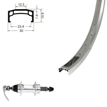 Roue Arrière 700 Damco  large Argent, Quick Release, roue libre