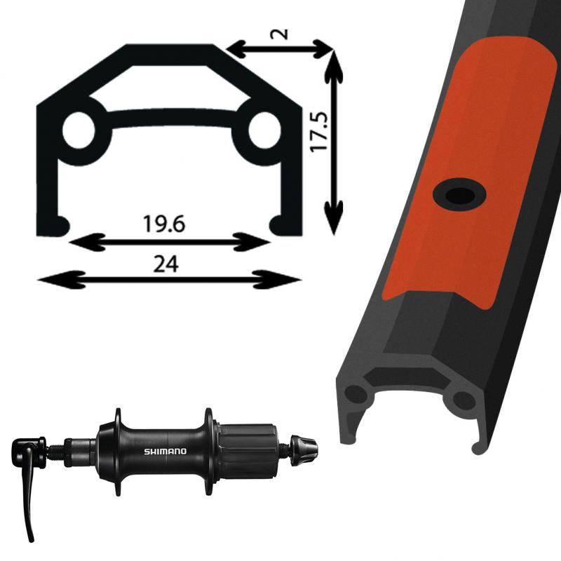 Roue arrière alliage noir double paroi freins sur jante, cassette Qr